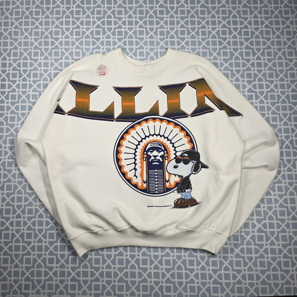 Rare VTG NWT University Illinois College Chief Illiniwek Snoopy Crewneck Large